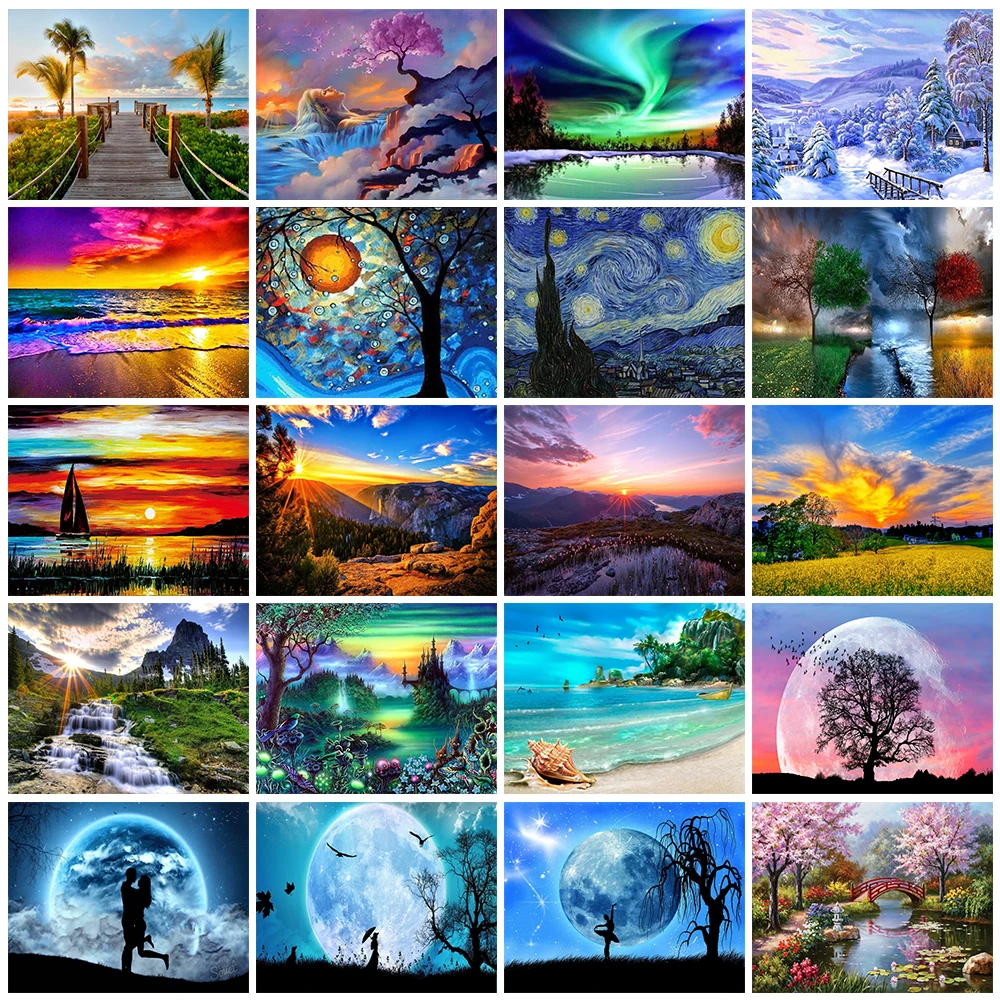 

DIY 5D Diamond Painting Full Drill Landscape Cross Stitch Art Kits Mosaic Embroidery Beach Sunset Combination Bedroom Home Decor