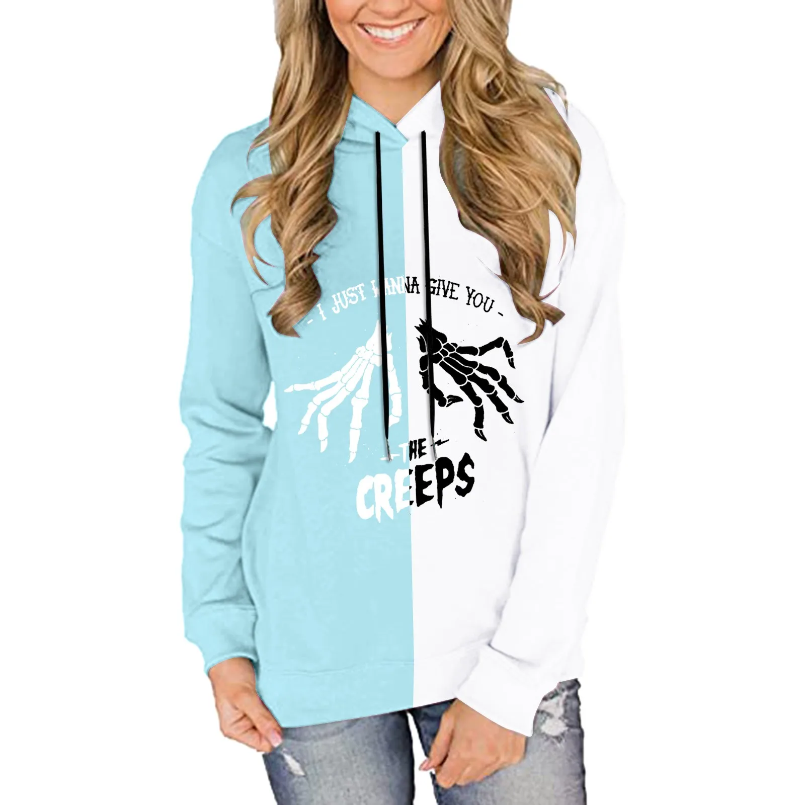 

Womens Loose Sweatshirt Sweatshirt Long Sleeve Punk Print Paneled Pullover Hoodie Knitted Sweatshirt