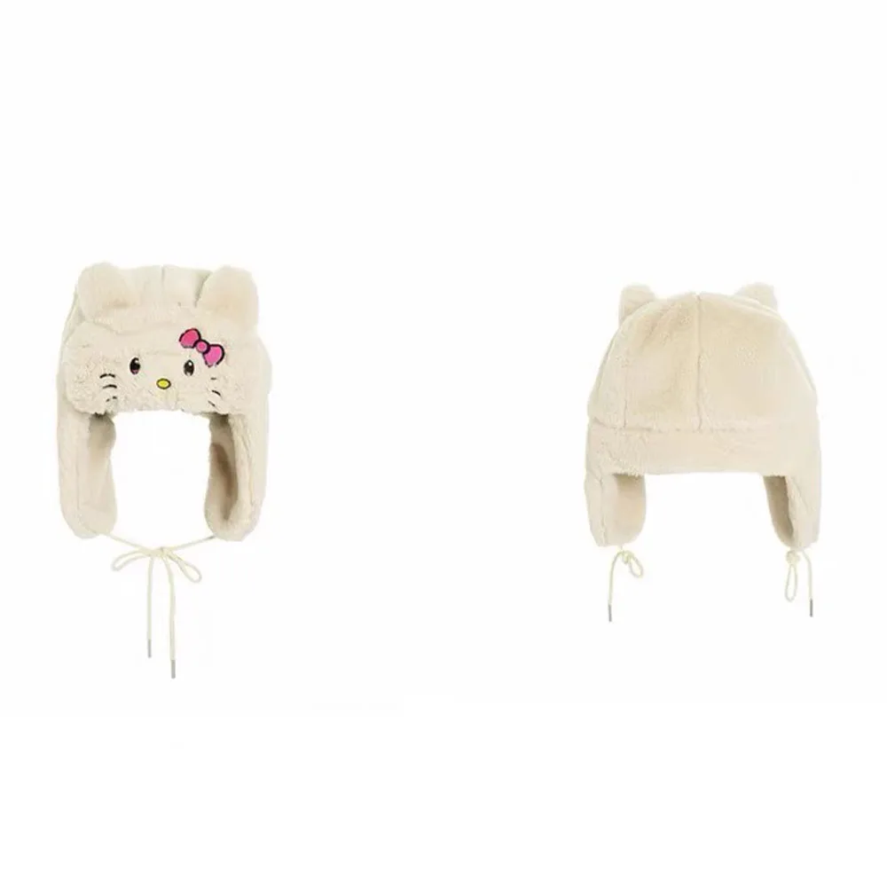 Кавайная плюшевая шапка Hello Kitty Sanrios зимняя уличная с мультяшным аниме рисунком