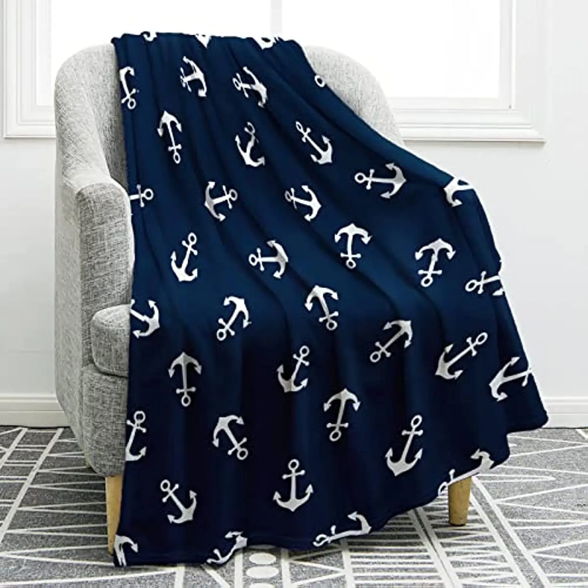 

SaltaStore Nautical Anchor Blanket Sea Adventure Ocean Theme Gifts for Women Kids Boys Men Home Office Bedroom Living Room Decor