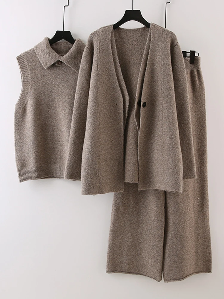 LANMREM осенне-зимний трикотажный комплект из 3 предметов женский пуловер с