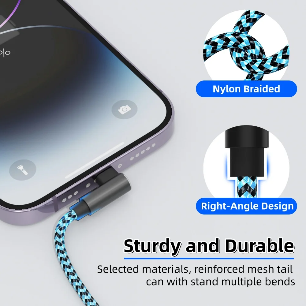 Фото Кабель для зарядки ANSEIP USB A-Lightning, 90-градусный угловой, для iPhone 14, 13, 12, 11 Pro Max, X, XR, 6s, 7, 8 Plus, iPad, 3M, USB-C кабель №5