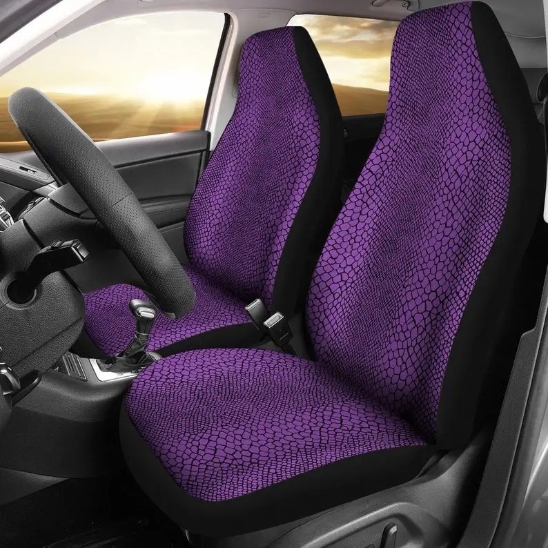 

Purple and Black Reptile Lizard Snake Skin Scales Pattern Car Seat Covers Set Protectors Universal Fit For Car and SUV Bucket Se