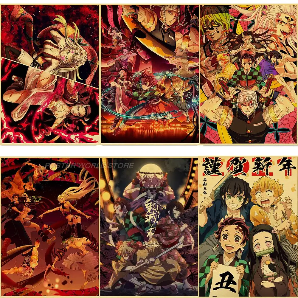 

Hot Japanese Anime Demon Slayer Kimetsu No Yaiba Poster Kawaii Cartoon Wall Stickers Uzui Nezuko Anime Posters