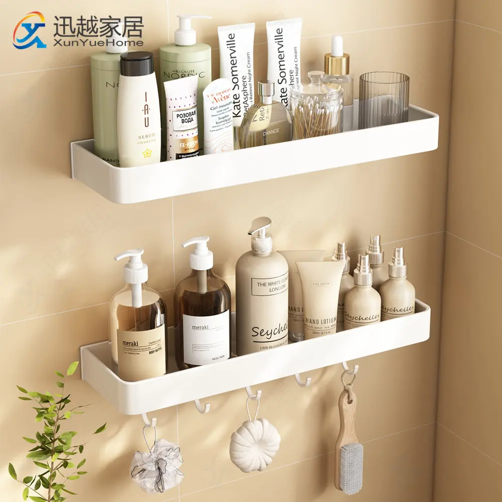 

Shower Shelf Wall Storage Square Spice Rack Hook Bar White Aluminum Bath Towel Rod Hanger Kitchen Organizer Bathroom Accessories