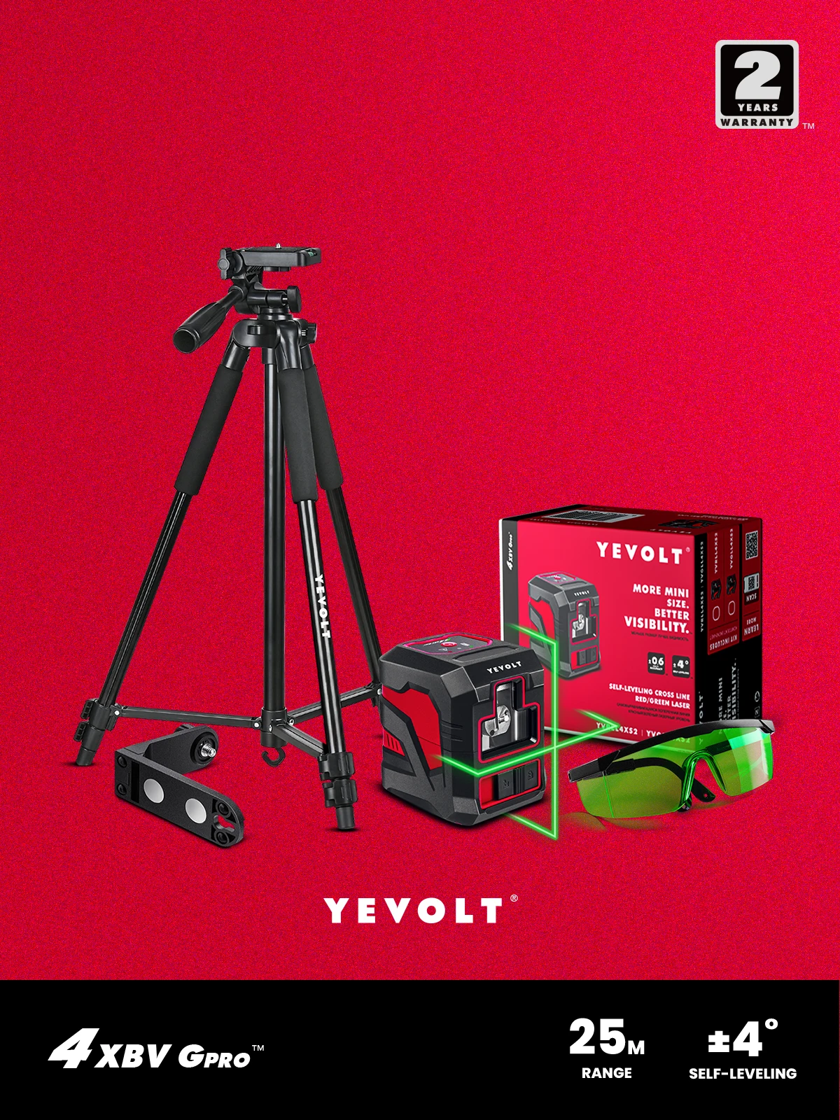 Лазерный уровень YEVOLT штатив с магнитным держателем для очков зеленым лучом 2