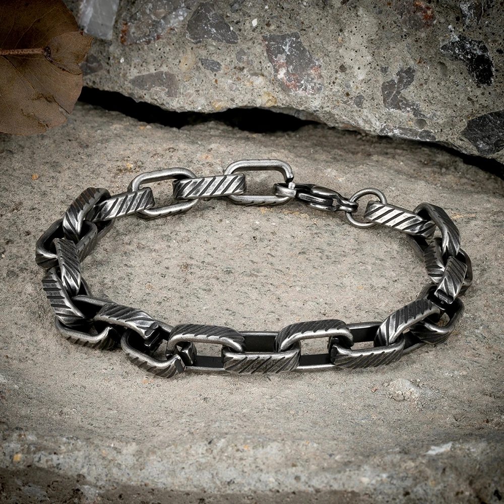 MKENDN Locomotive Men Vintage Stainless Steel Cuban Link Chain Bracelets Punk Motorcycle Wrist Jewelry Gifts