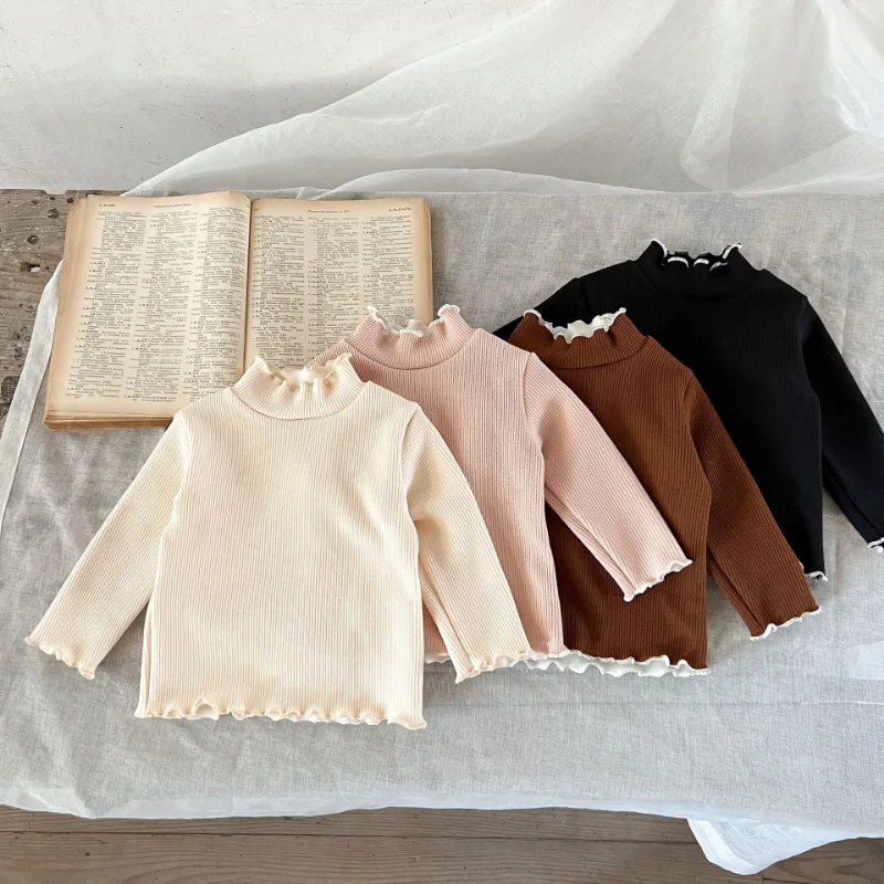 

Зимние Детские футболки, рифленая водолазка, утепленные теплые топы для девочек и мальчиков