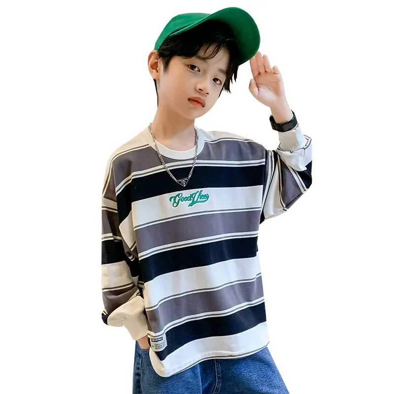 

2022 Spring Autumn 5 6 7 8 9 10 11 12 13 14Years Long Sleeve Pullover Cotton Casual Striped Print Sweatshirt For Kids Teen Boys