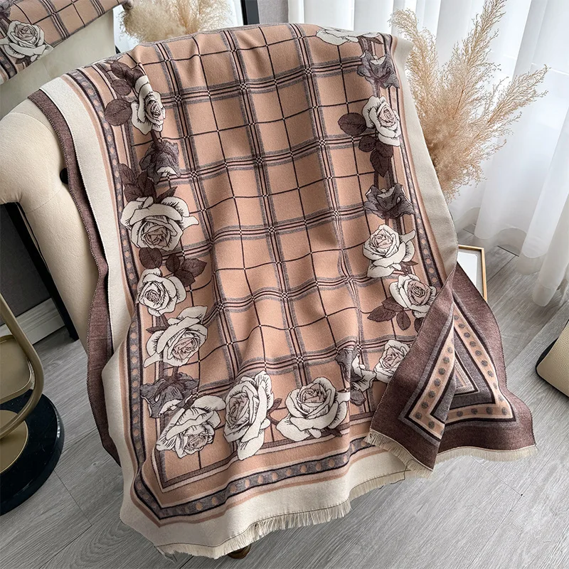 Новинка 2024 зимние теплые кашемировые накидки женский шарф роскошная розовая