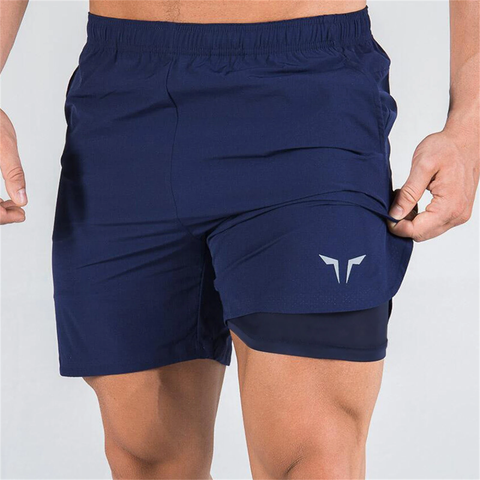 

Летние двухслойные спортивные шорты для фитнеса мужские тонкие стильные подкладка из двух частей быстросохнущие дышащие тканые никелевые брюки