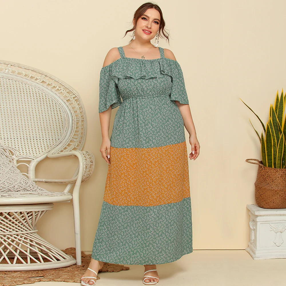 

2022 New Women Plus size Dress Floral Sleeveless Larges Big Plussize Halter Long Dresses Clothes Casual Wear For Female Suits