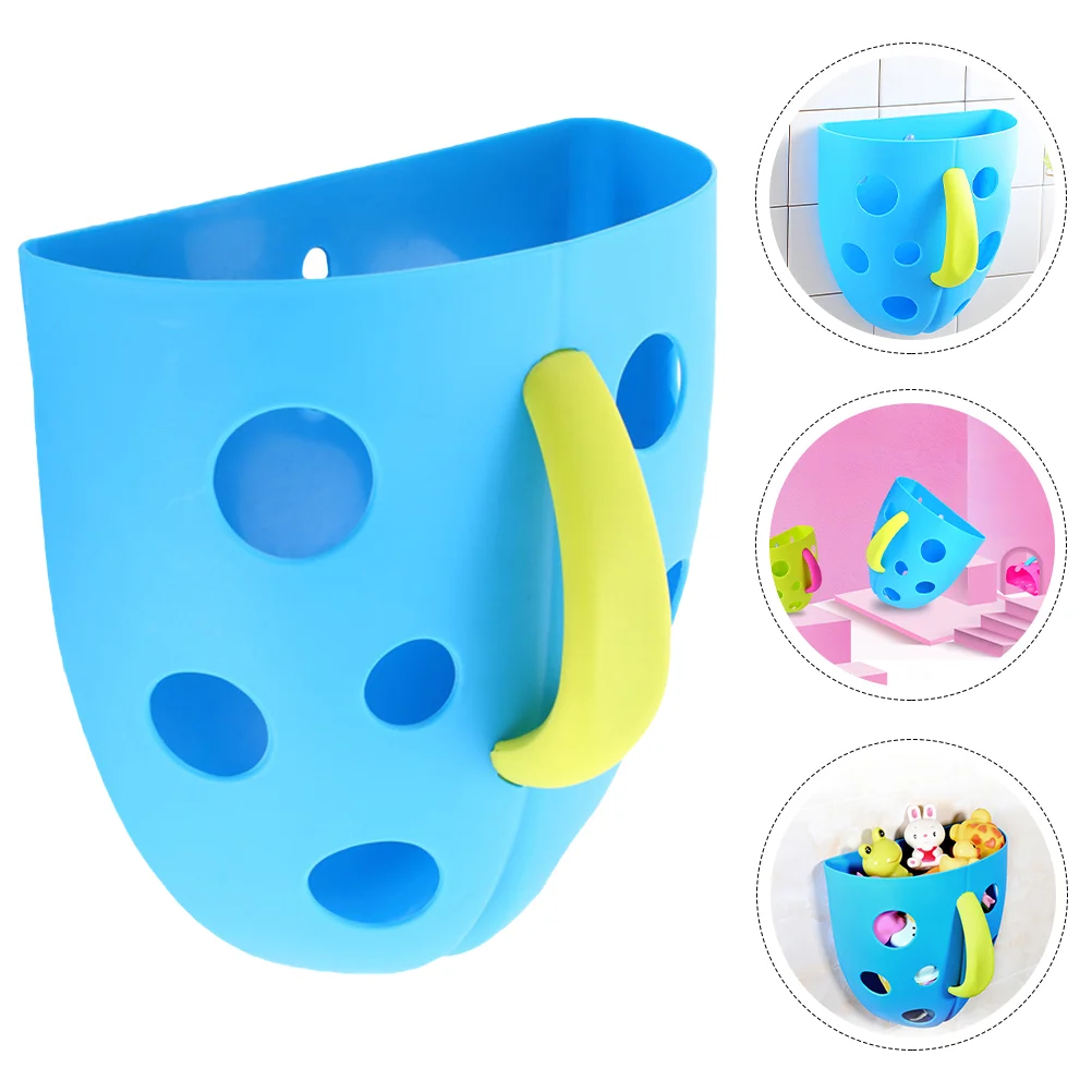 

Kid Bath Toys Storage Blue Suction Cups Holder Bathroom Pouch Basket Sundries Organizer Child