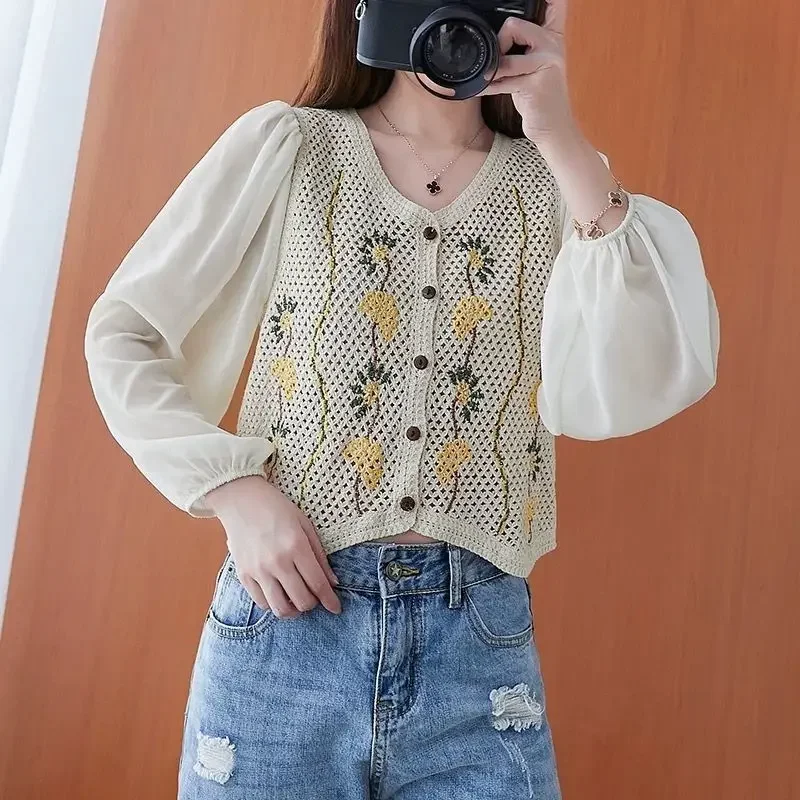 Женская винтажная Блузка в клетку с V-образным вырезом на пуговицах