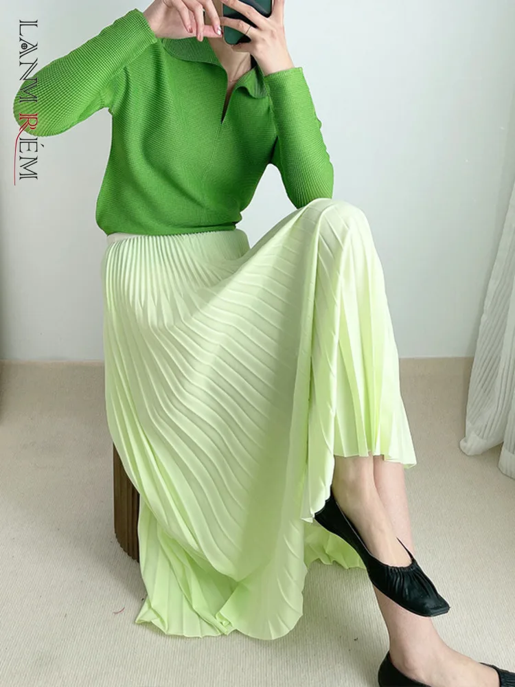 

Женская плиссированная юбка LANMREM, Однотонная юбка трапециевидной формы с высокой талией, эластичная элегантная женская юбка, осень-лето 2022, ...