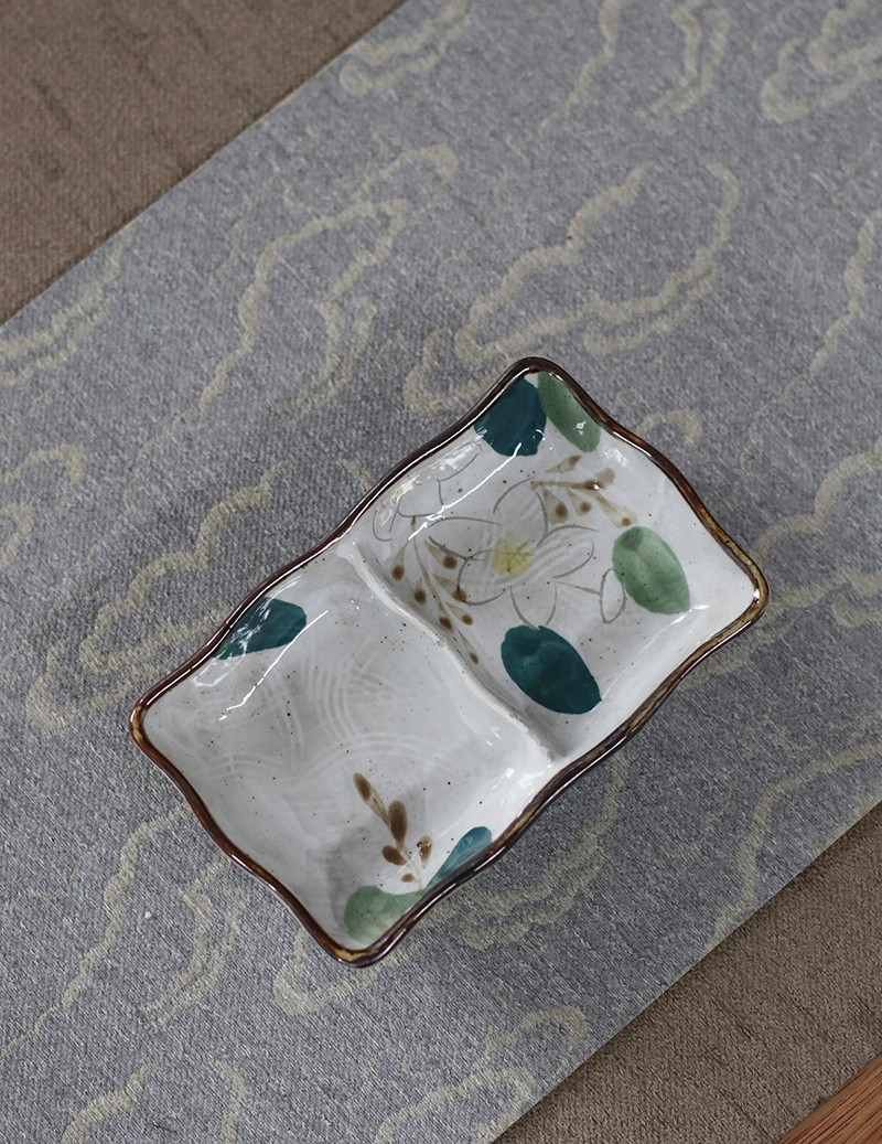 

Handmade Hand-painted Ceramic Tableware, Japanese Style Dishes, Cold Dishes, Divided Grids, Sauce and Vinegar Seasoning Dishes