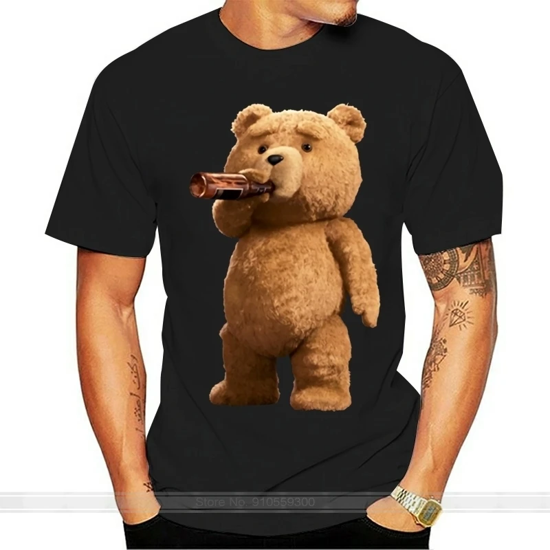 

Mens Print Cute Kawaii Teddy Bear Drinking Beer Cotton T-Shirt Summer Short Sleeve Cotton Shirt Cool Unisex T-Shirt Short Sleeve