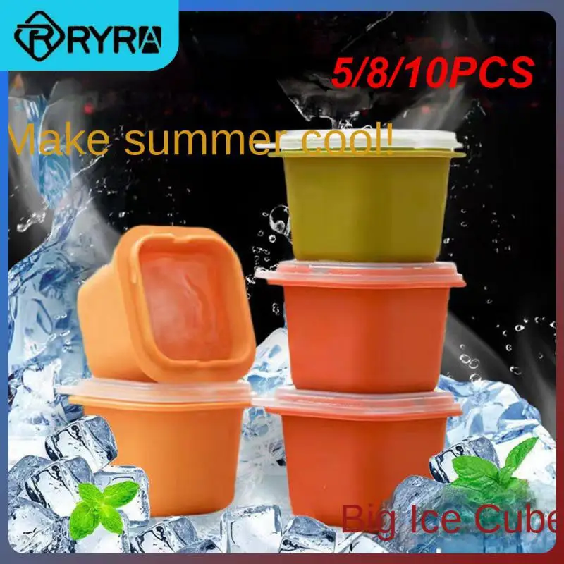 

5/8/10PCS Food Grade Large Ice Mold Diy Ice Hockey Homemade Mold Easy Release Ice Maker With Lid Silicone