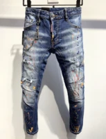 d2 vintage patch ripped jeans dsquared2 colorful paint splatter jeans chain trim boyfriend gifts streetwear size48 50 52 54 a352
