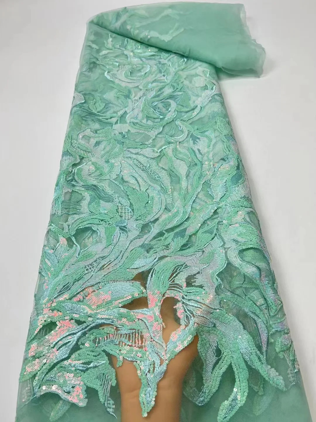 

Эксклюзивная африканская кружевная ткань с блестками, 5 ярдов, Высококачественная Проводная вышитая последовательность нигерийских свадебных нарядов, швейная ткань