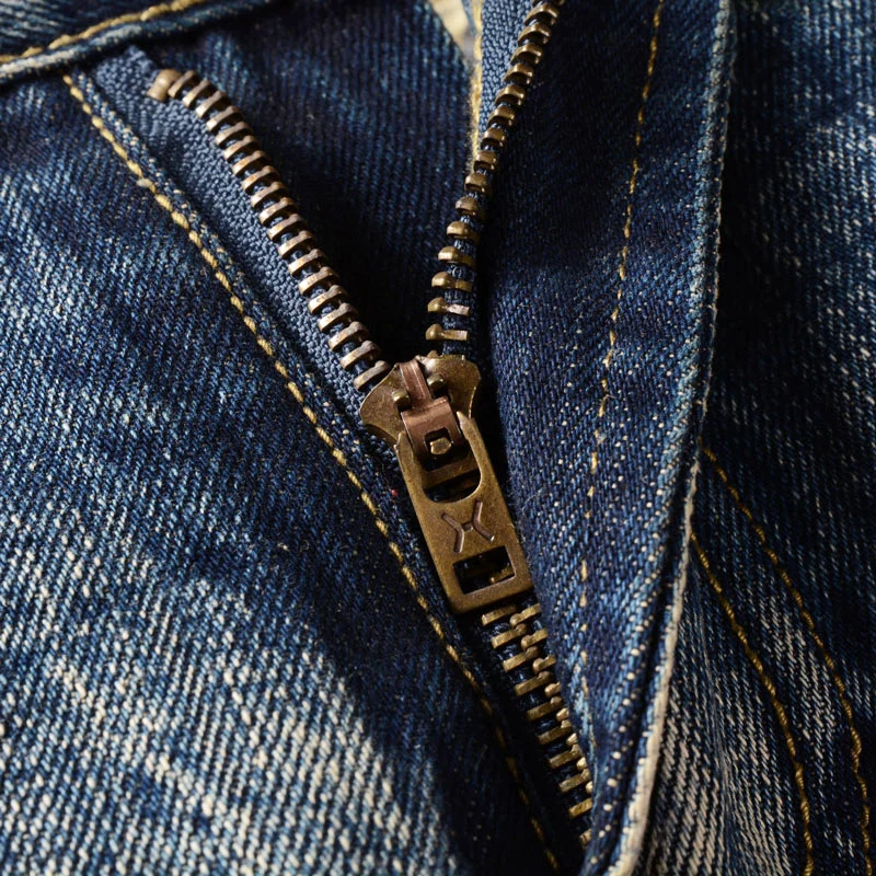 Fashion Vintage Men Jeans Retro Yellow Blue Slim Fit Destroyed Patched Ripped Jeans Men Trousers Designer Denim Pants Hombre