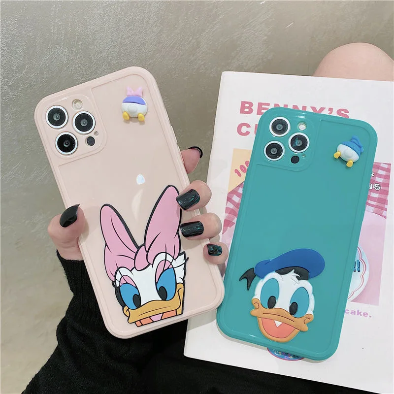 

Disney Donald Duck Cartoon Phone Cases For iPhone 13 12 11 Pro Max Mini XR XS MAX 8 X 7 SE 2022 Luxury Couple Anti-drop Cover