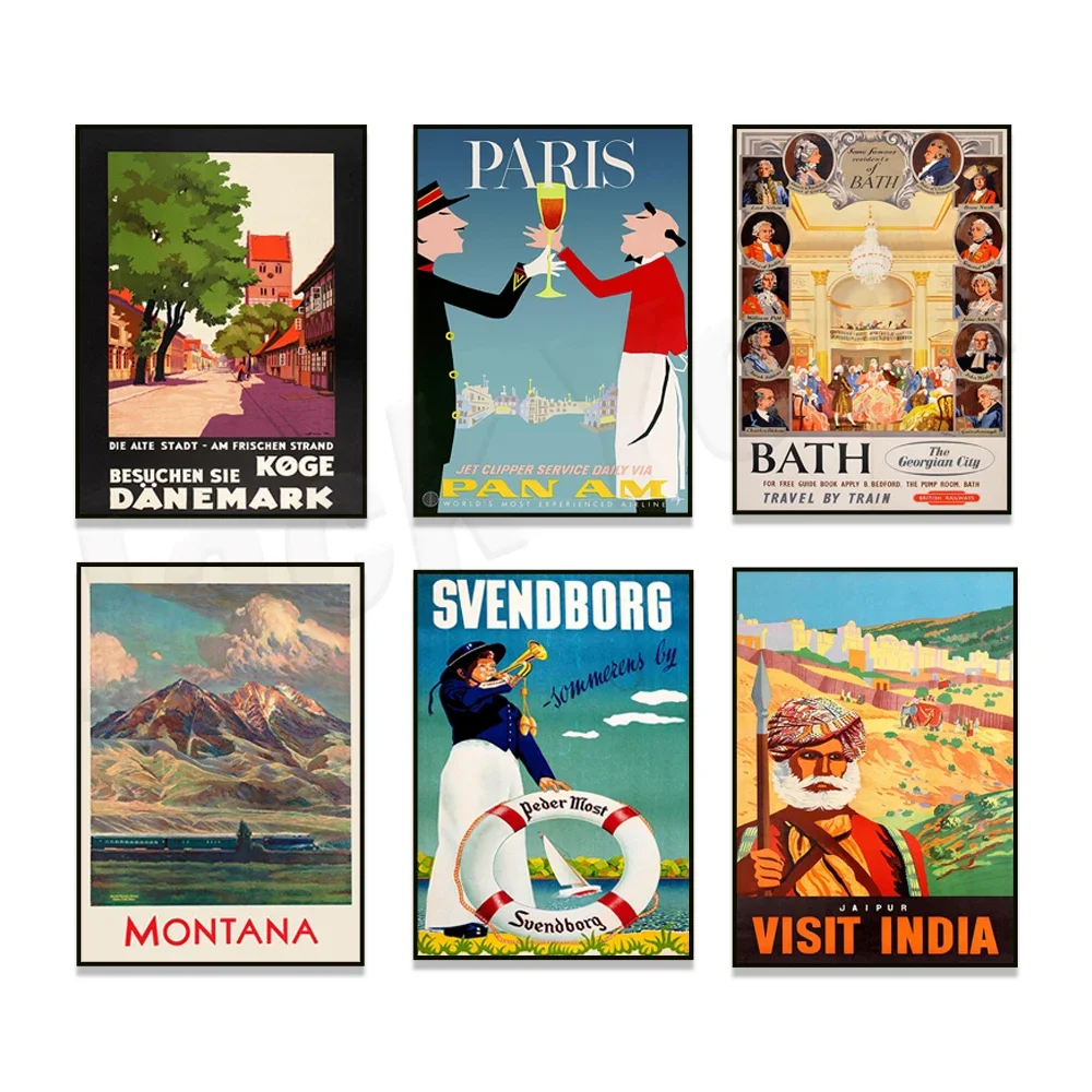 Дорожные постеры для Монтана Монггенева Англия Швейцария Берн Джаaipur Индия