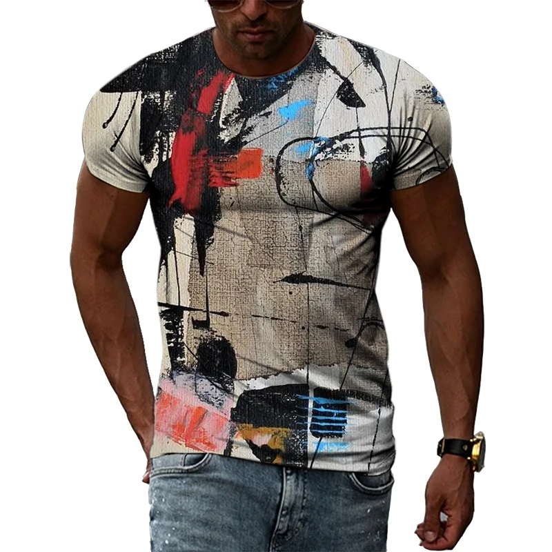 

Fashion Graffiti T Shirts For Men Personality Hip Hop Creativity Short Sleeve T-shirt Summer Casual Style Abstract 3D Print Tees