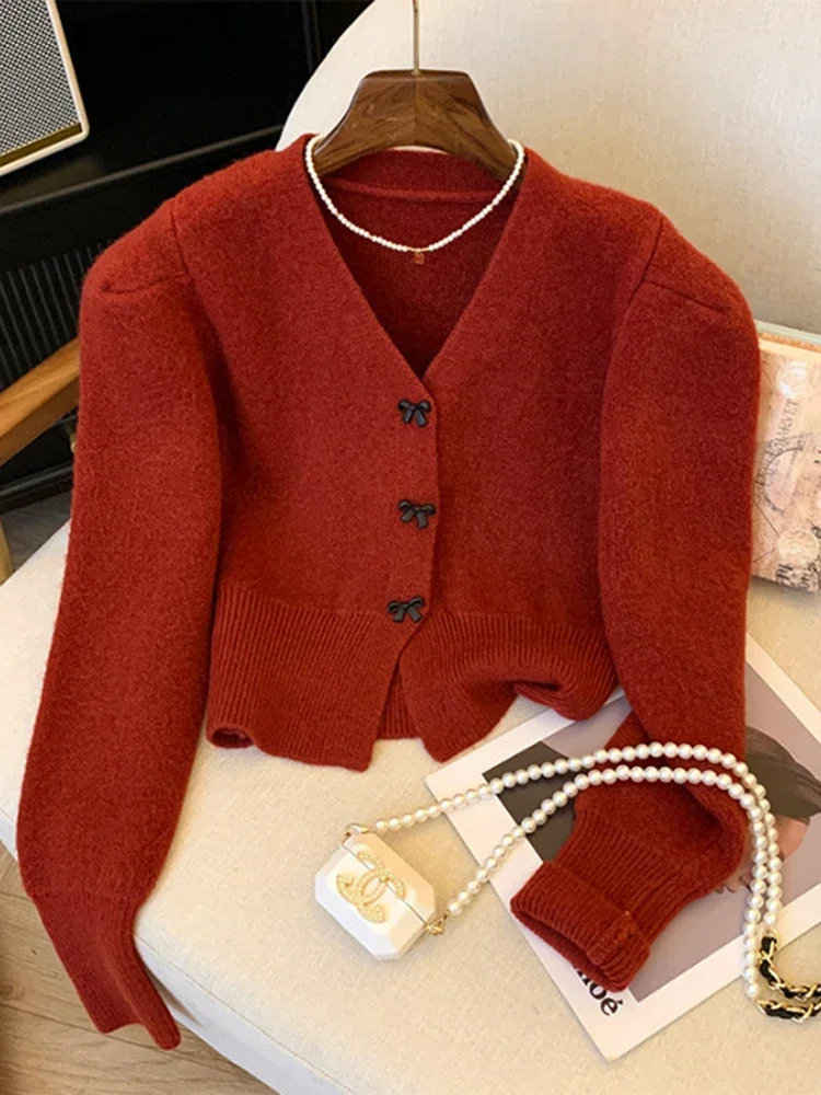 Женский вязаный однотонный кардиган Aoaiiys с пуговицами-бабочками