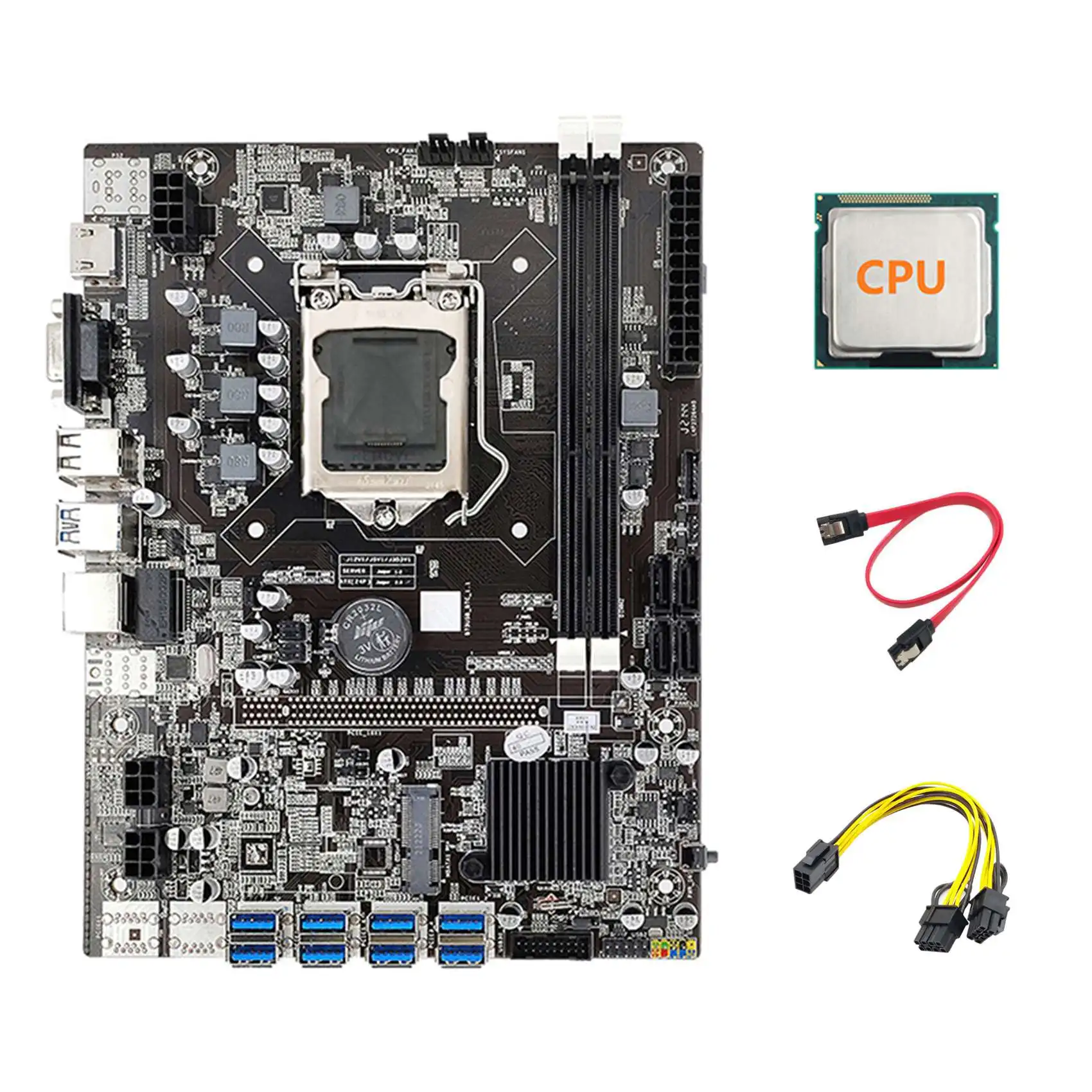 B75 ETH Mining Motherboard 8XPCIE USB Adapter+CPU+6Pin to Dual 8Pin Cable+SATA Cable LGA1155 B75 USB Miner Motherboard