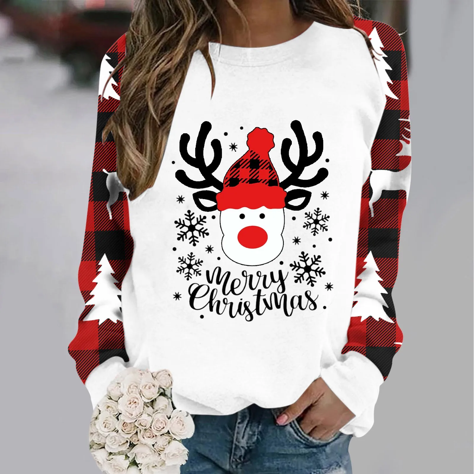 

Merry Christmas Sweatshirts Women Long Sleeve Crew Neck Letter Printed Hoodless Xmas Holiday Loose Fit 90s Vintage Women Clothes