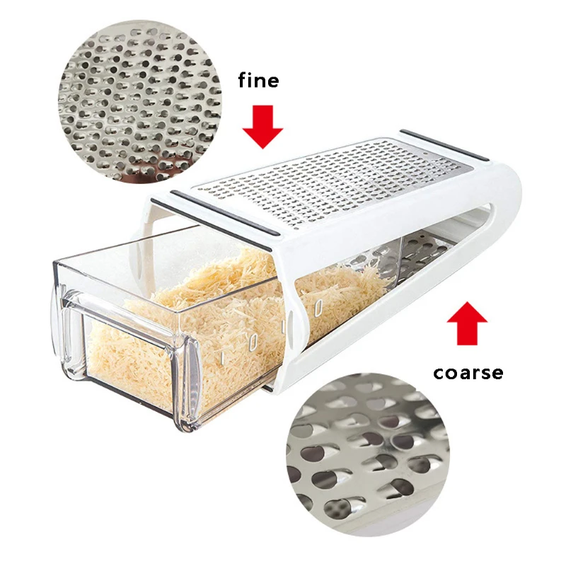 

2 Sided Blades Cheese Vegetables Grater Carrot Cucumber Slicer Cutter Box Container Kitchenware Stainless Case Kitchen Tools