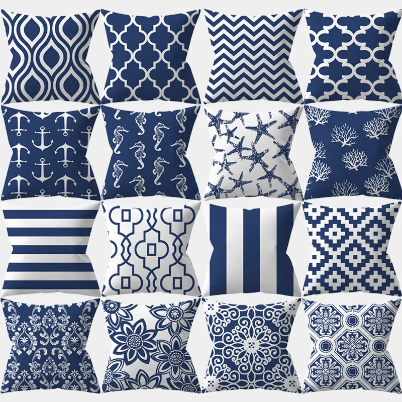 

Nordic Geometry Pillowcase45x45 Cushion Cover Navy Blue Mandala Decorative Throw Pillows Sofa Cushions Home Decoration Polyester