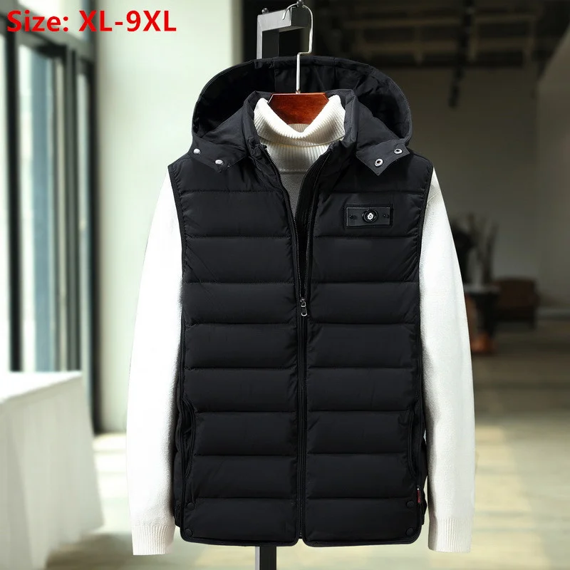 

Men Waistcoat Winter Cotton-Padded Sleeveless Hoodie Loose Straight Male Jacket Warm Black Camo Plus Size 6XL 7XL 8XL 9XL Vests