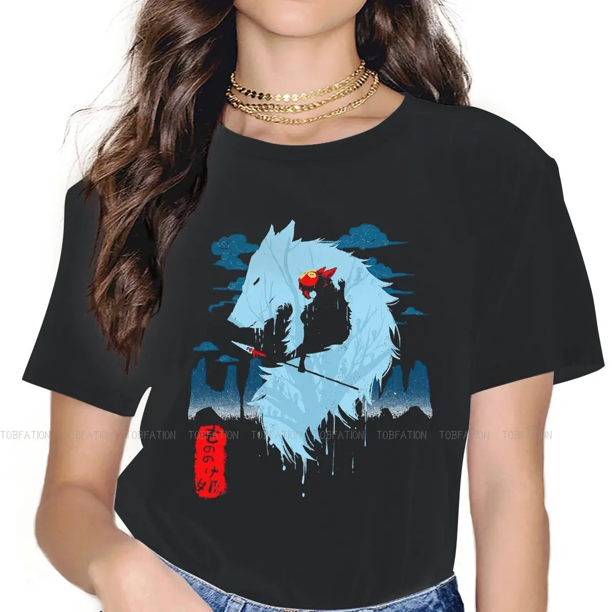 

Wolf Women Shirts Princess Mononoke Anime Plus Size T-shirt Goth Vintage Female Top