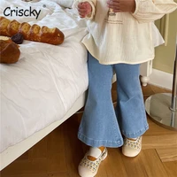 criscky 2022 autumn baby jeans solid color middle waist boot cut jeans for girls casual korean style jeans childrens clothing