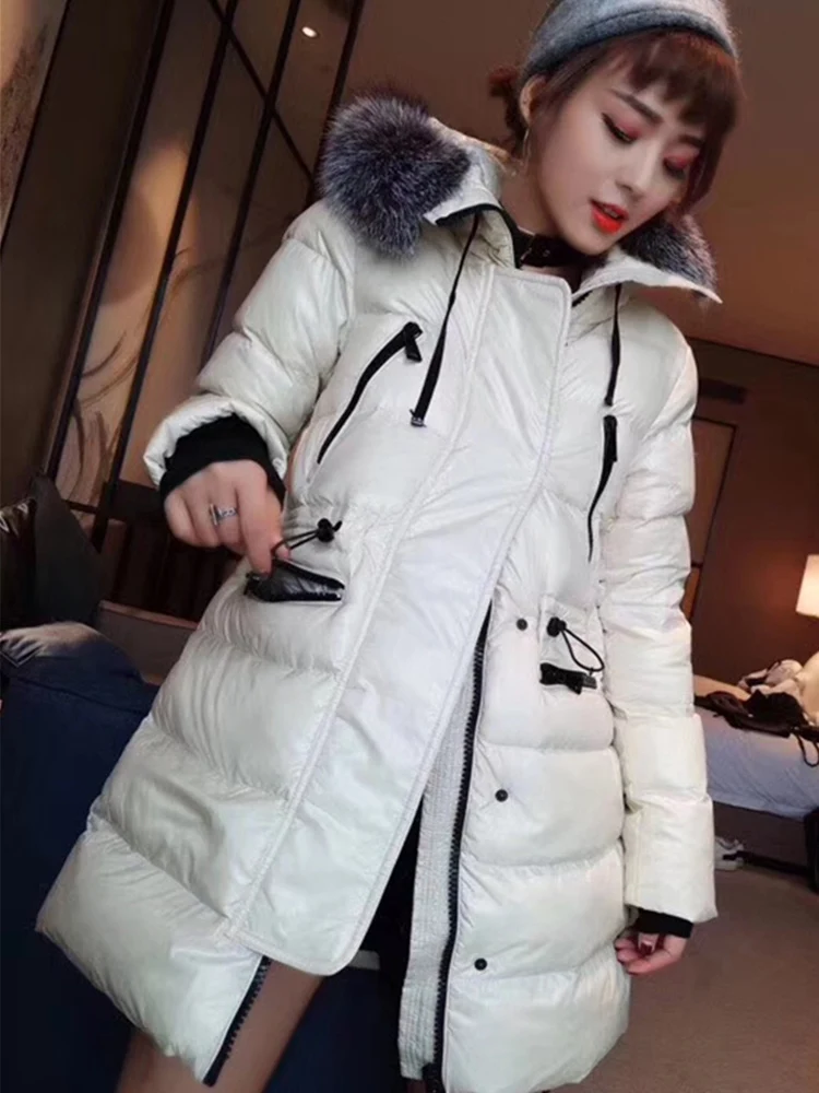 

Высококачественные женские модные пуховики с капюшоном, плотные теплые приталенные Длинные пуховики, Повседневная зимняя одежда