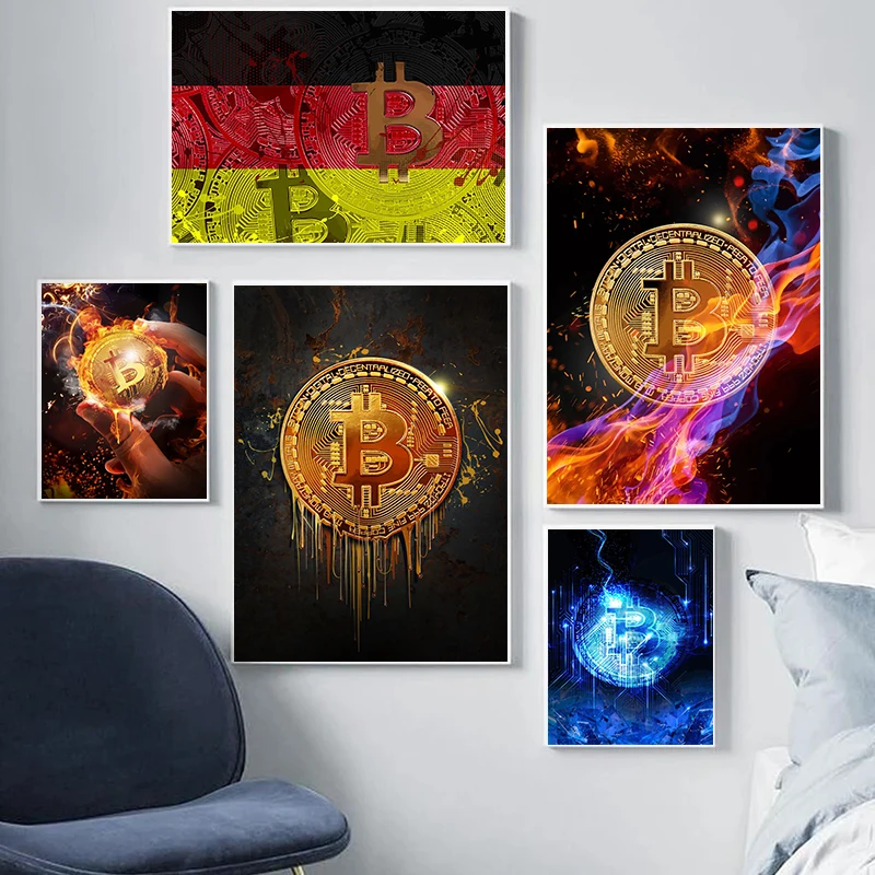 

Настенные постеры с абстрактными принтами биткоинов, мотивационное искусство, Настенная картина в скандинавском стиле, современный декор для гостиной, дома и офиса