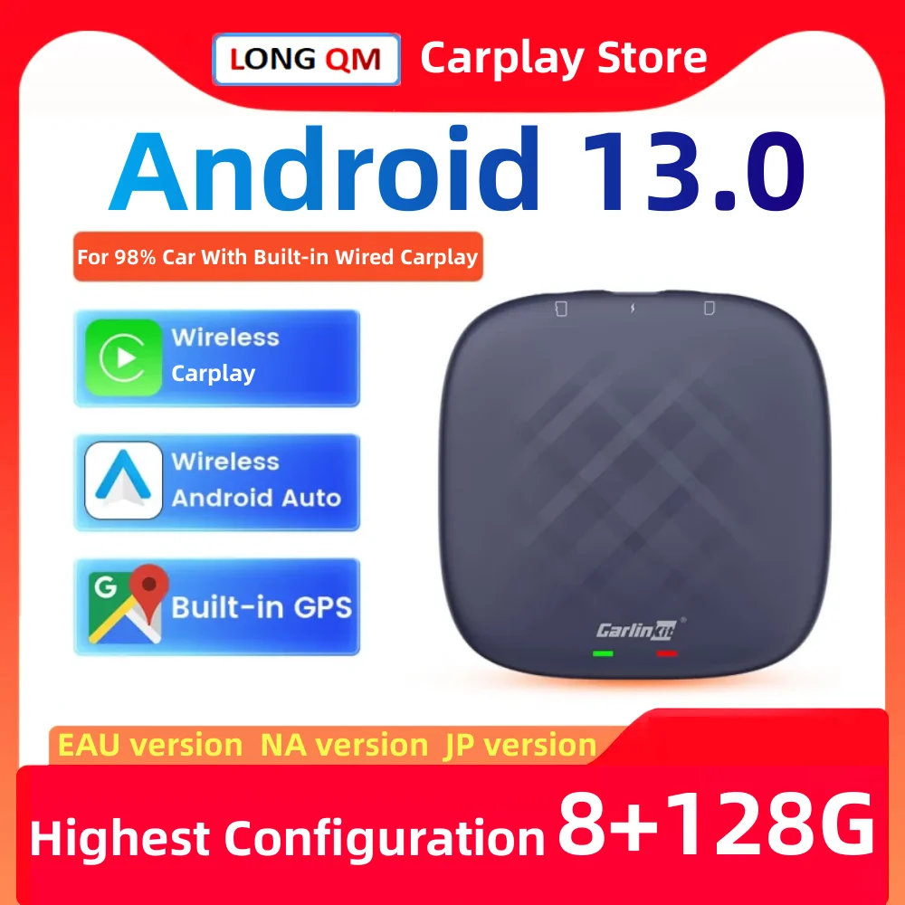 2023 CarlinKit Wireless CarPlay Ai Box Android 13 QCM665 6125 Mini Android Auto Wireless Adapter 8GB+128GB For Wired CarPlay Car