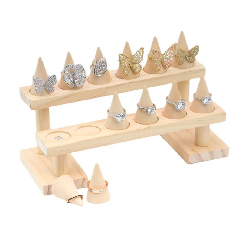 12/24/36/48 Bit Solid Wood Jewelry Rings Display Stand Cone Organizer Holder Display Jewelry Rack Home Accessories Shelf