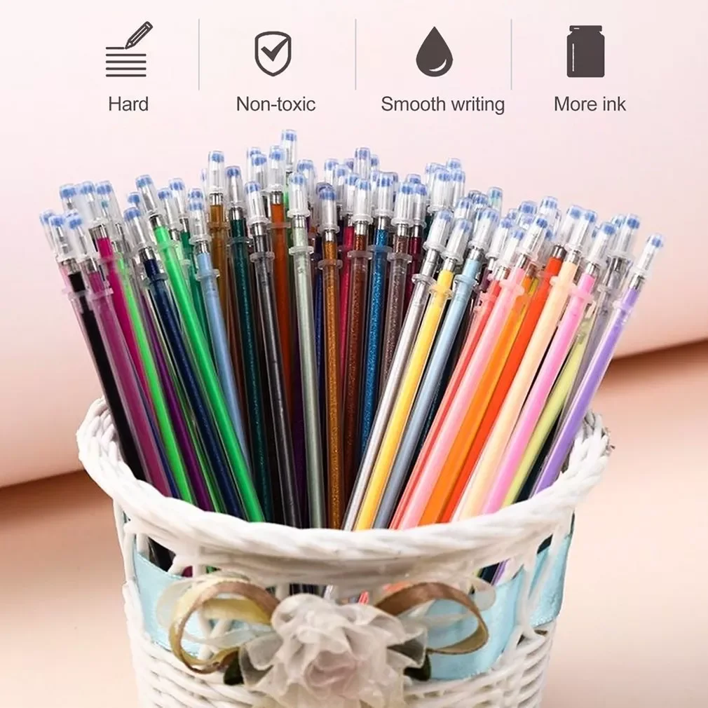 

12/24/36/48 Color Gel Pen Refills Set Glitter Multi Colored Painting Writing Pen Refill Rod for handle School Stationery Tool