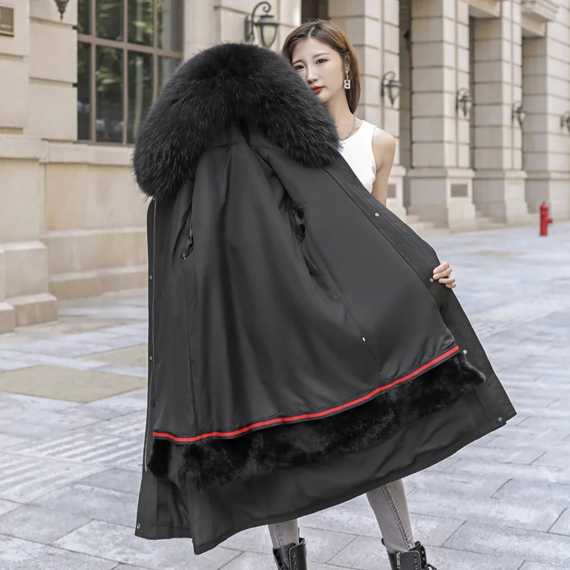 

2022 Warm Thick Real Rex Rabbit Fur Liner Parka Women Winter Hooded Raccoon Fur Jackets Female Jaqueta Feminina Gxy1031