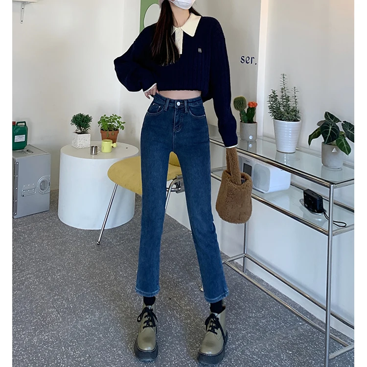 

DD2825 New fashion all-match high-waist slim pants straight-leg jeans