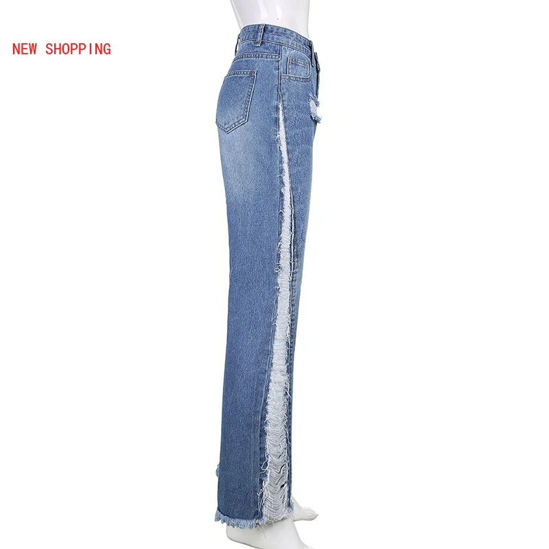 Fashion Y2K Flare Jeans Vintage Hole Ripped Denim Pants Female 2021 NEW Women's Skinny High Waisted Trouser Harajuku Capris