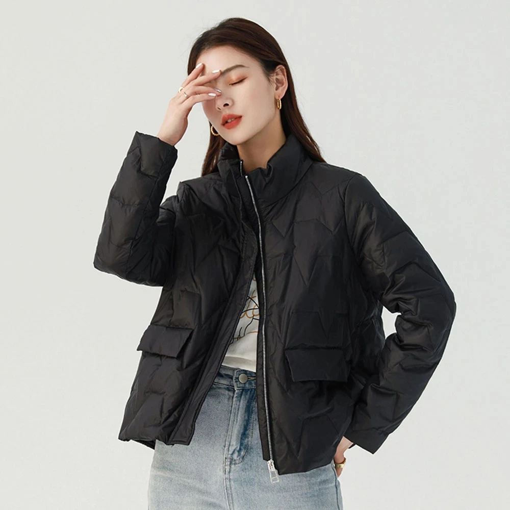 Ultra Light Down Jacket Winter Women Warm Stand Collar Feather Puffer Coat 90% White Duck Down Parkas Solid Color Outerwear 2023