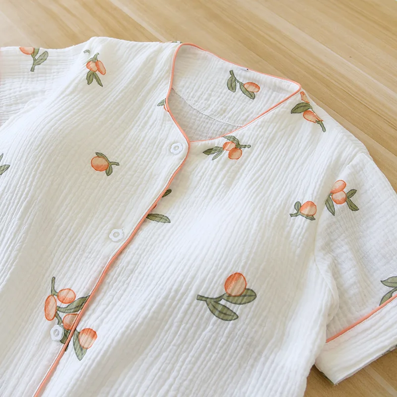 V-neck Pajama Set Women Pyjamas Loungewear Short-sleeved Cropped Pants Mom Soft Crepe Chest Pad Summer Thin Homewear Sleepwear