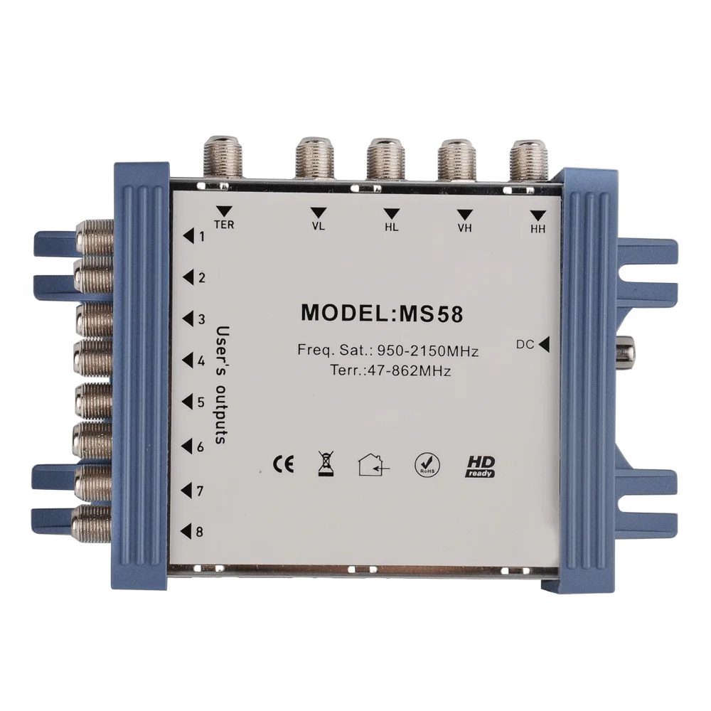 

5in стенд Sat цифровой терминал Sat Multiswitch MS58 950-2150 МГц 5 входов 8 выходов Каскадный спутниковый мульти-переключатель