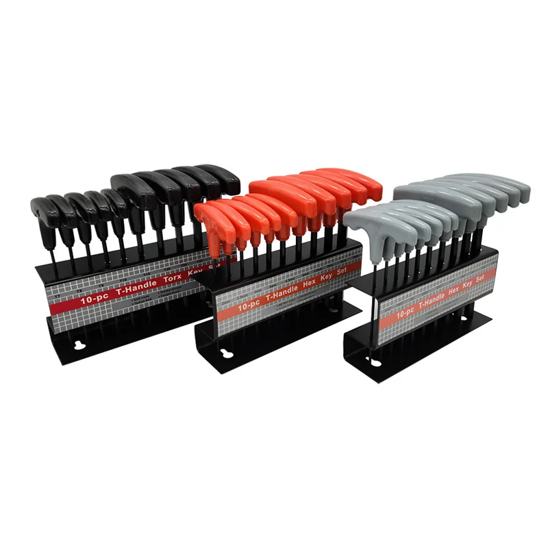 10Pcs Metric or Inch T-Handle Hex Key Allen Wrench Tool Set or Star T-Handle Hex Key Set with Convenient Storage Stand