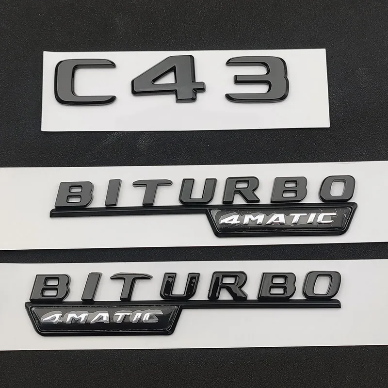 

3D ABS Chrome Black C 43, логотип C43, наклейка с буквами BITURBO 4MATIC, эмблема автомобиля, значок для Mercedes C43 AMG W205 W204, аксессуары