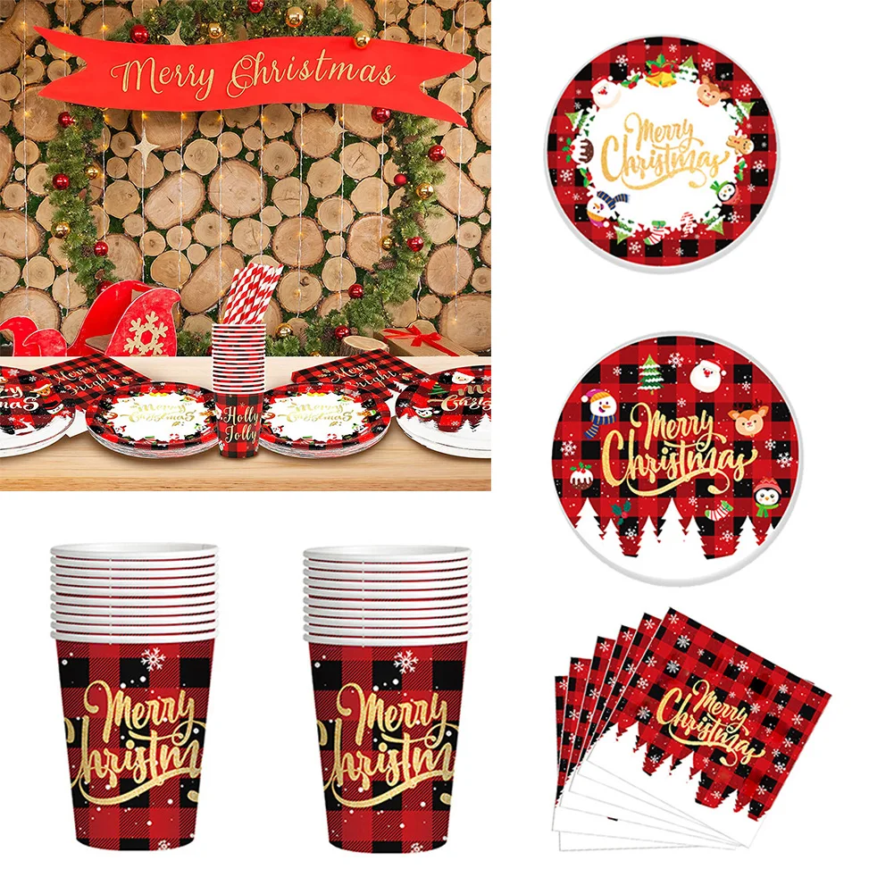

Disposable Tableware Party Merry Christmas Paper Plate Napkins Christmas Theme Christmas decorations Xmas Ornaments